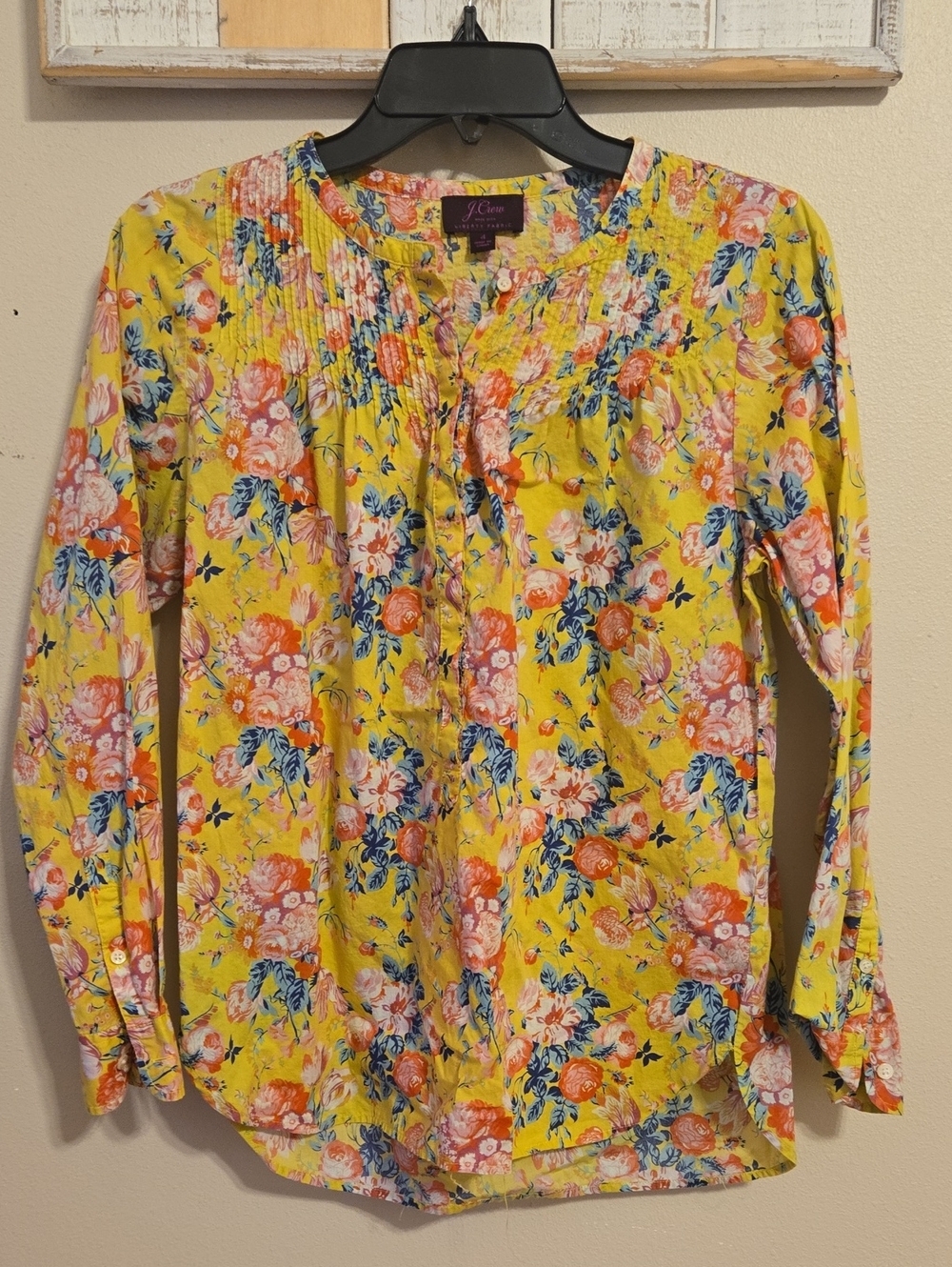 J. Crew Yellow Floral 100% Cotton  Long-Sleeve Blouse Sz 4